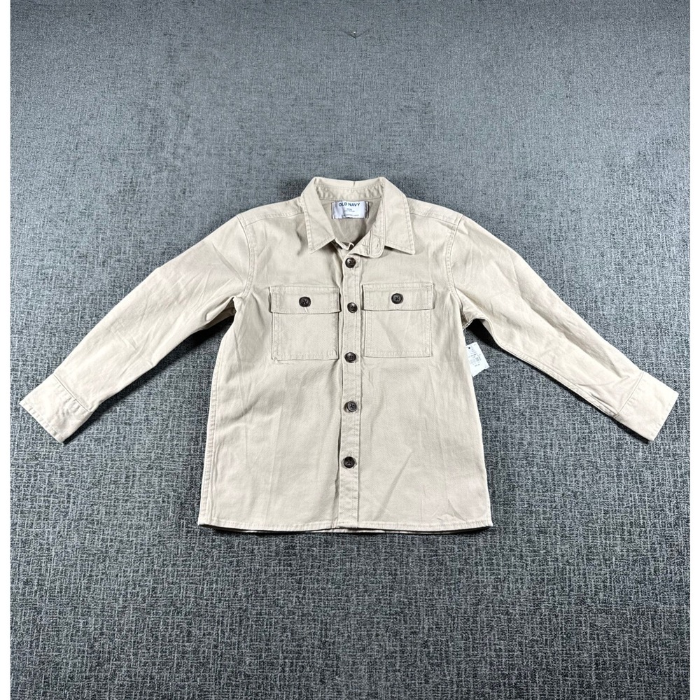 Old Navy Kids Tan Khaki Built-In Flex Button Down Shirt XS 5 Long Sleeve Twill